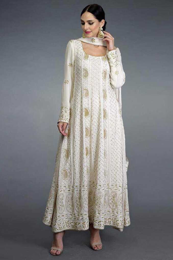 Beautiful Pure Georgette Handwork Chikankari Off-White Anarkali ...