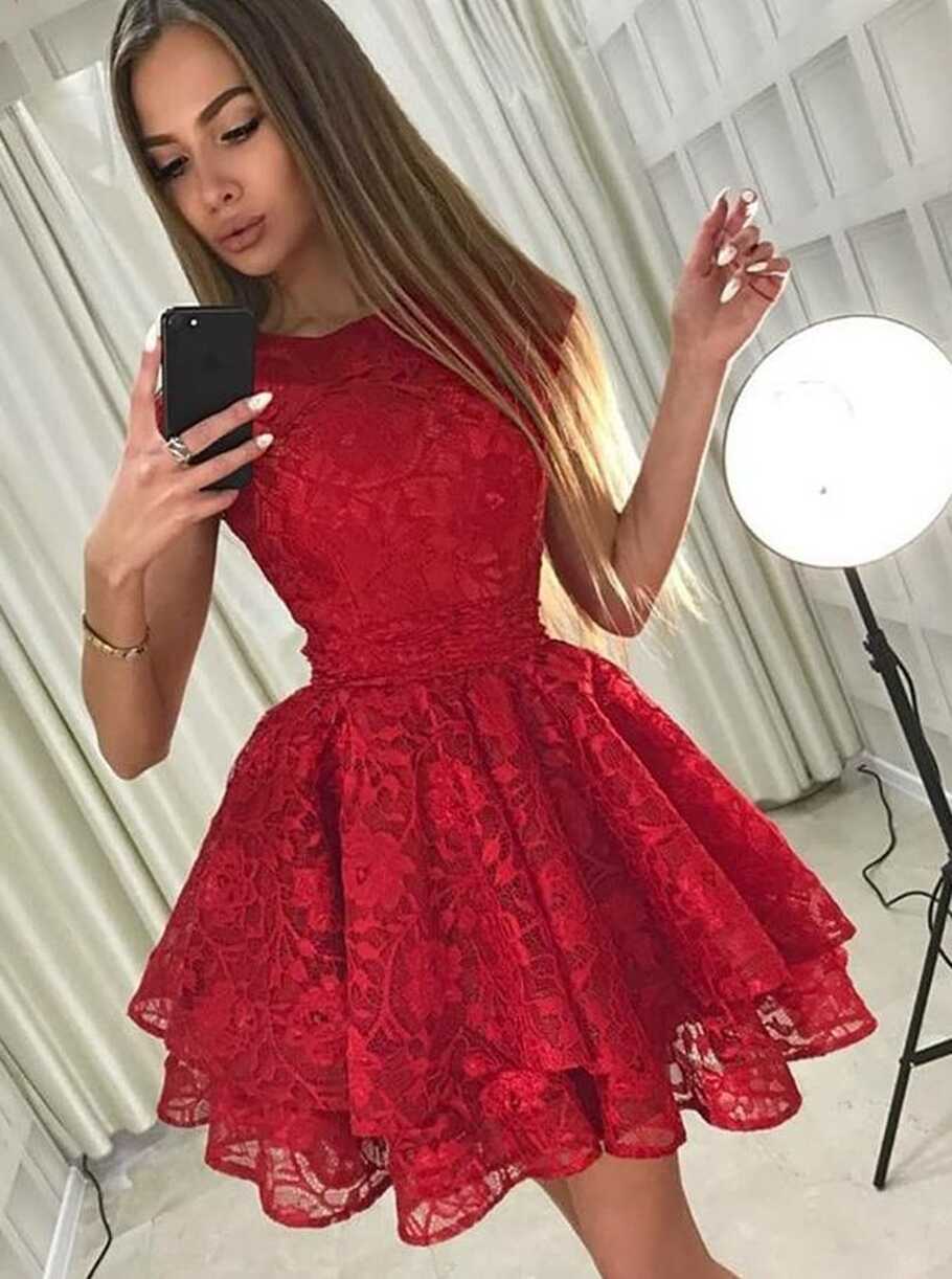 Beautiful Red Short Tight Lace Homecoming Dress Prom Dress For ...