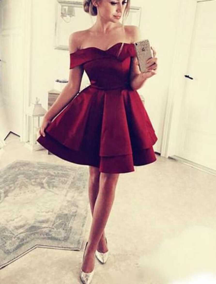 Beautiful Satin Off Shoulder Short Homecoming Dress 2019, Lovely ...