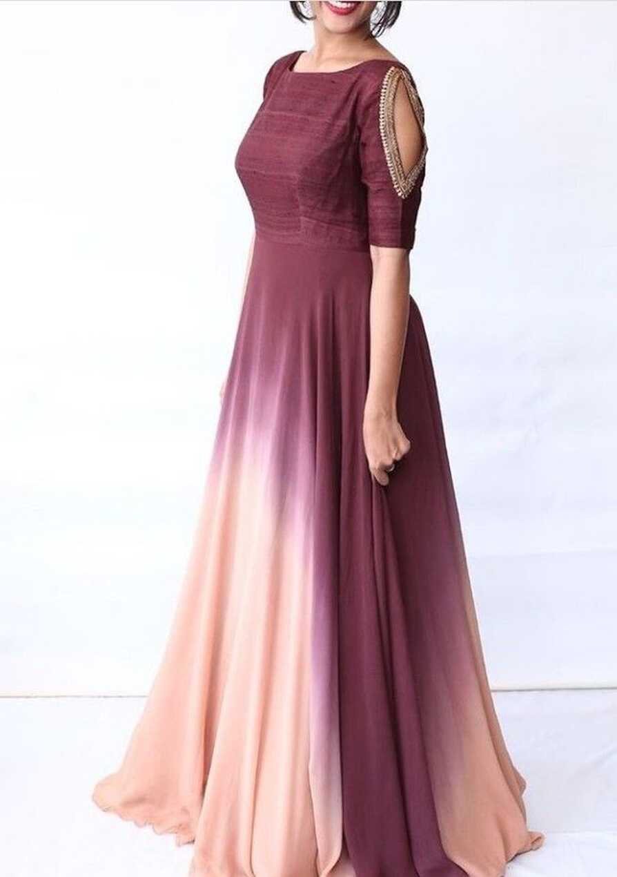 Beautiful Shaded Crepe Gown with Embroidered Sleeves