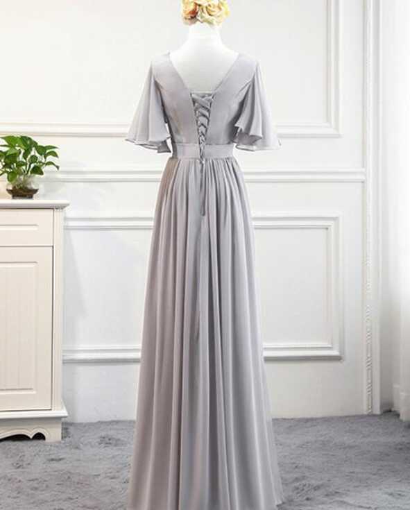 Beautiful Simple Grey Chiffon Long Formal Dress, Grey Party Dress ...