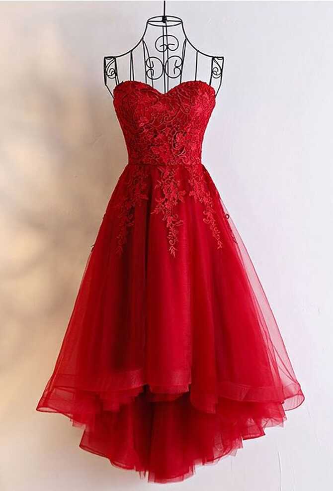 Beautiful Tulle High Low Simple Red Homecoming Dresses, Lace-up ...