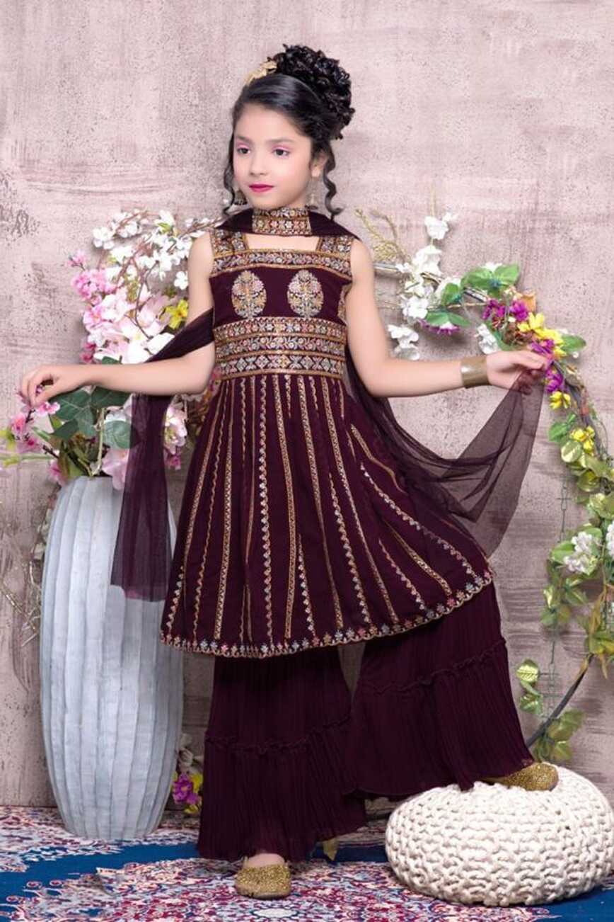 Beautiful Wine Fancy Embroidered Readymade Palazzo Salwar ...