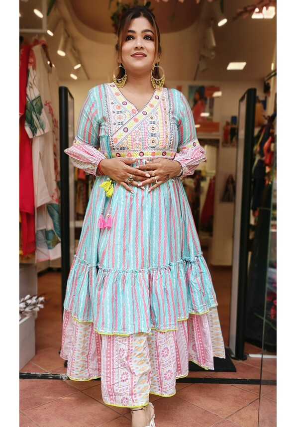 Beautiful multi cotton printed summer Gown-04636