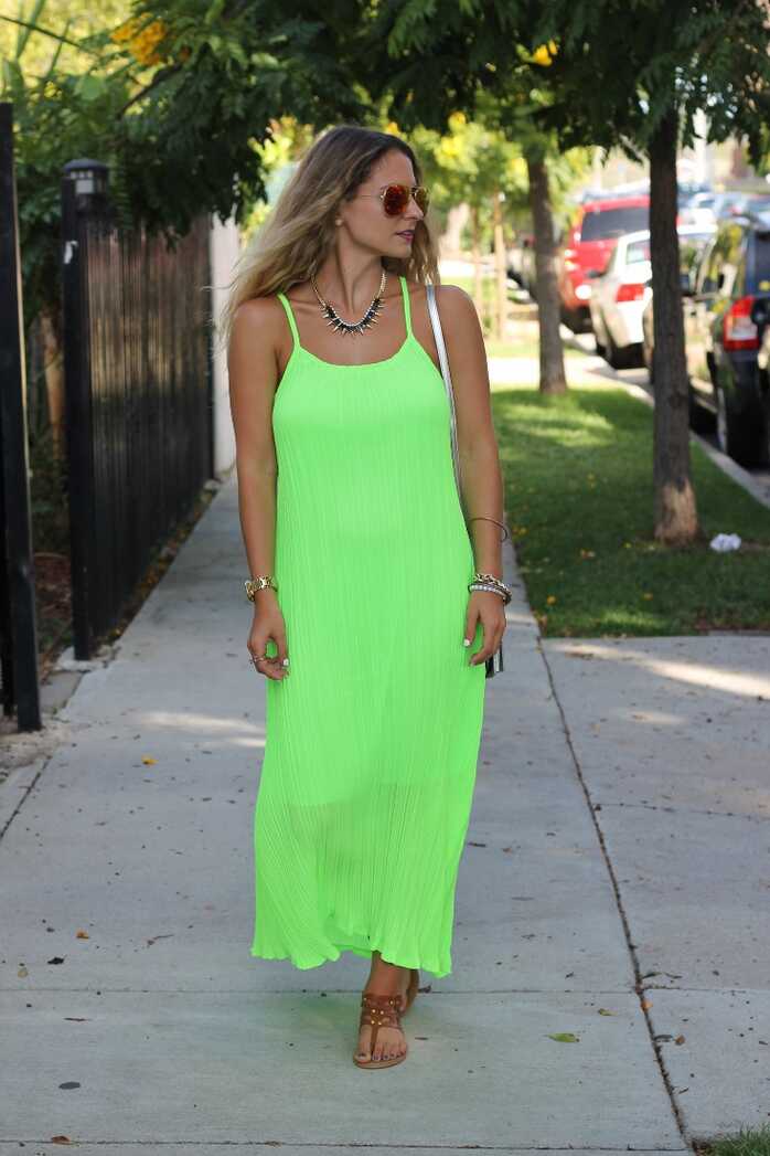 Bedazzles After Dark: Outfit Post: Neon Green Pleated Dress