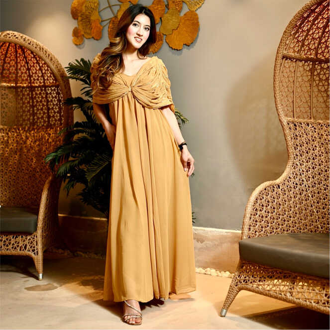 Beige Georgette Party Long Dress