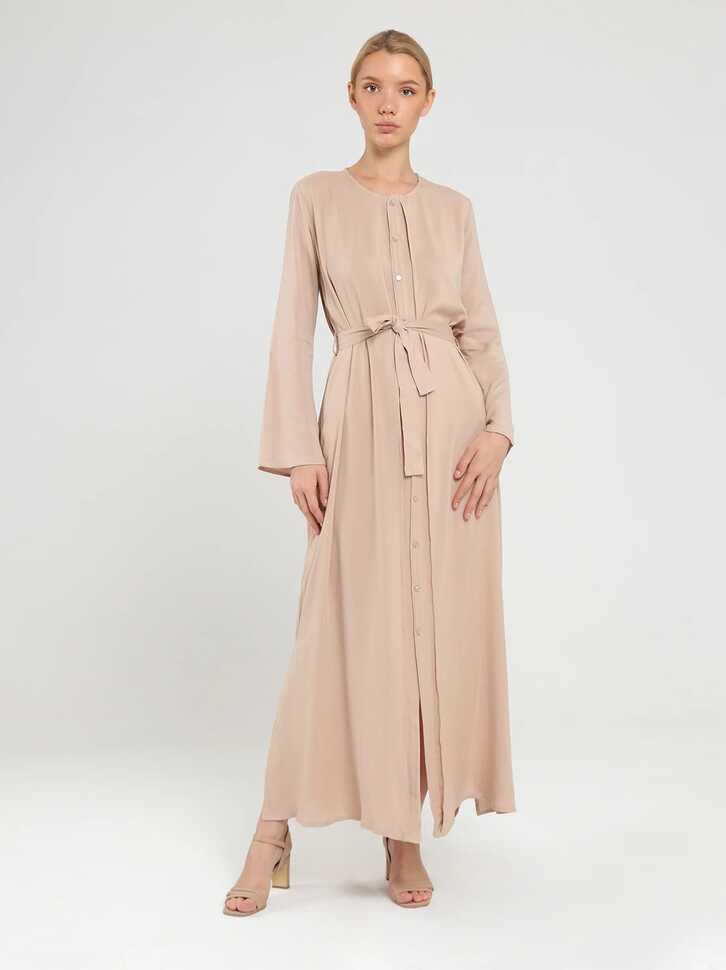 Beige Long Sleeve Maxi Dress- Long Sleeve Maxi Dress Casual ...