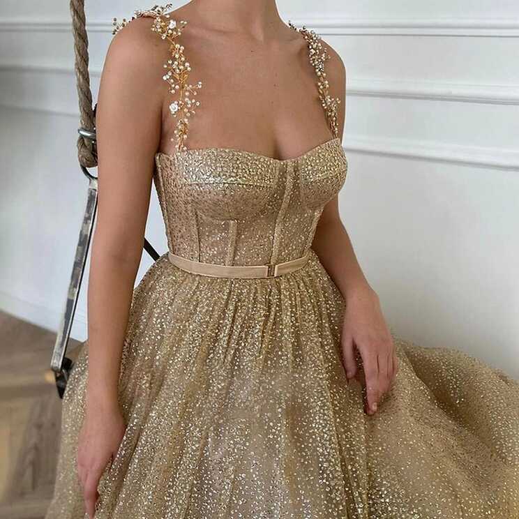 Bespoke Occasion Dresses | Short Party Dresses Gold | Gold Tulle ...