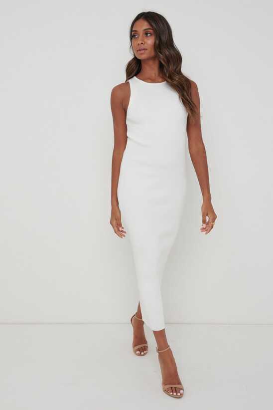 Billie Ribbed Racer Midi Dress - Cream – Pretty Lavish