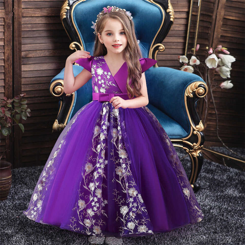 Birthday Party Kids Girls Tulle Maxi Dress Formal Wedding Prom ...