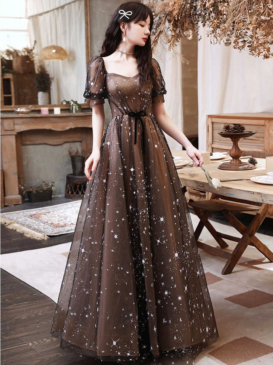 Black A-Line Lace Long Prom Dresses, Black Tulle Formal Evening ...