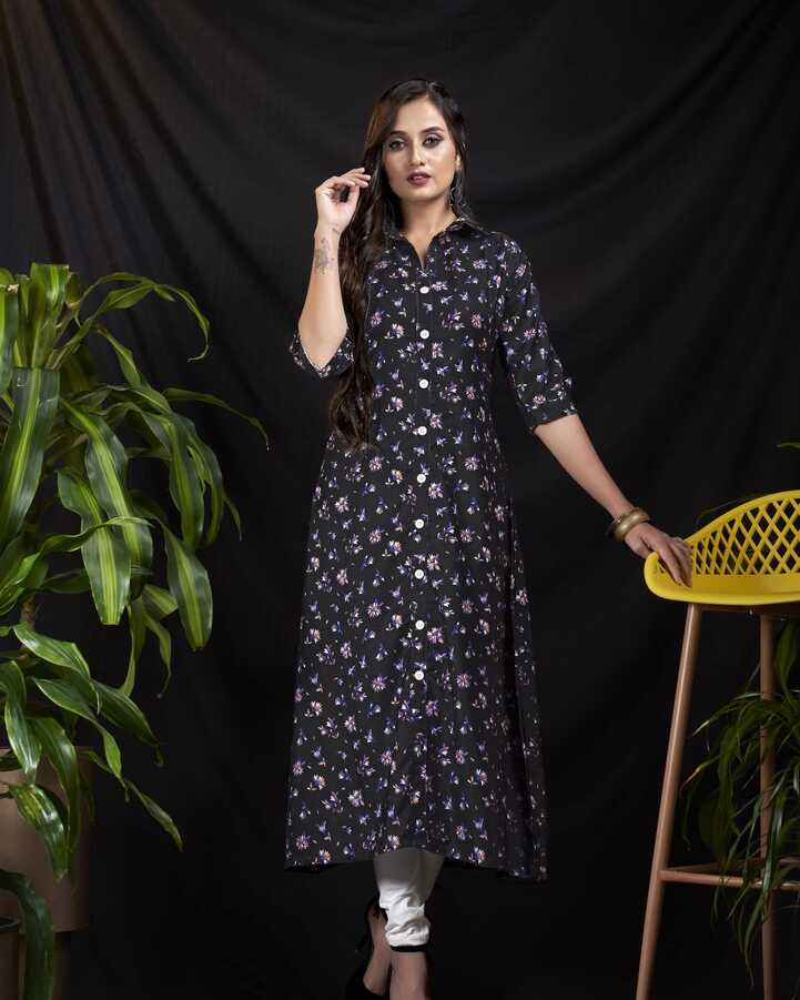 Black And Off White Viscose Long Kurti – Bombay Maroons