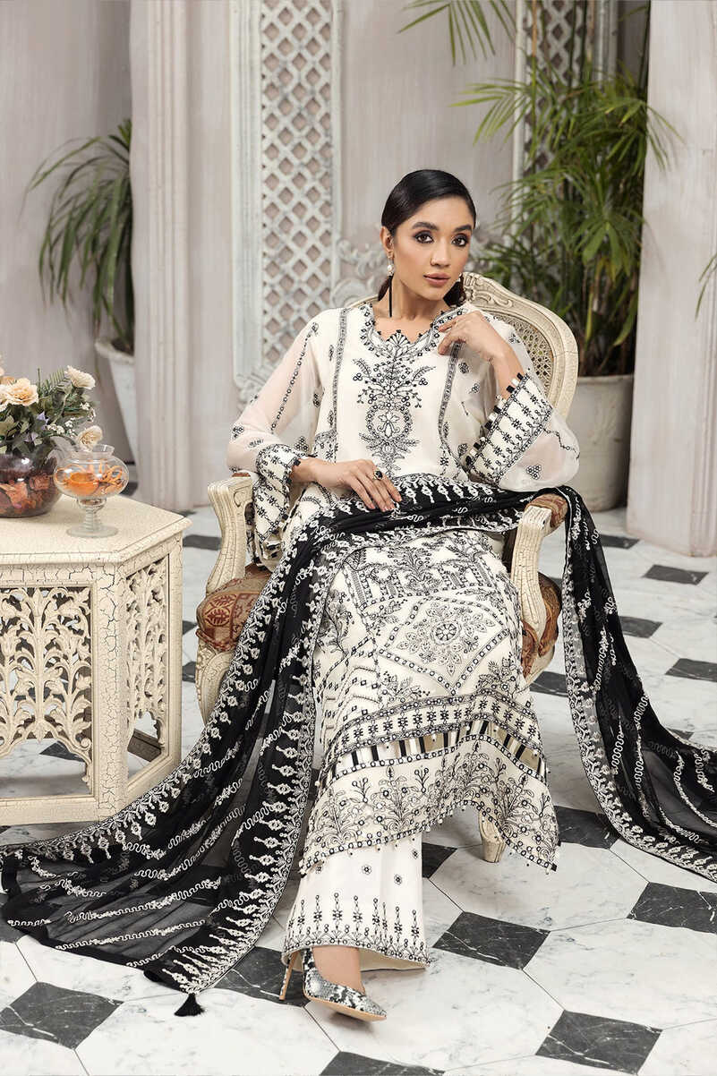 Black And White Salwar Kameez with Embroidery #PF462