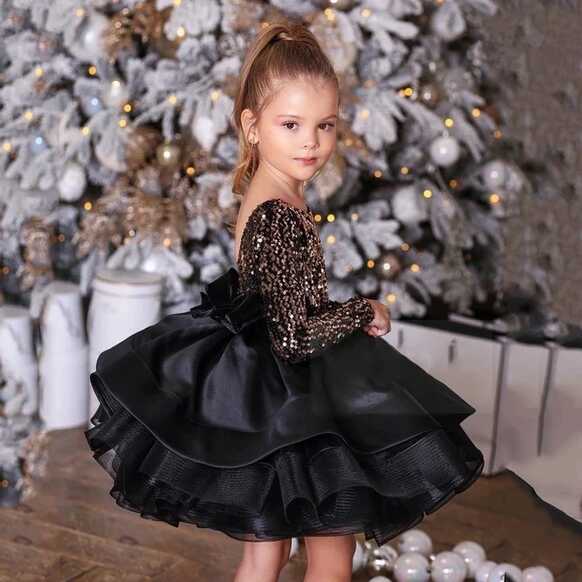 Black Baby Girl Birthday Dress Sequined Fluffy Flower Girl Dresses ...