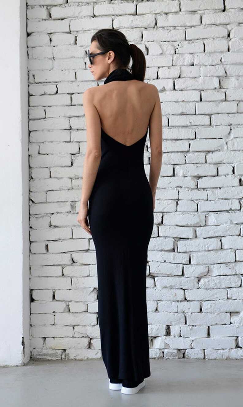 Black Backless Elegant Dress/long Dinner Dress/neck Strap Black ...