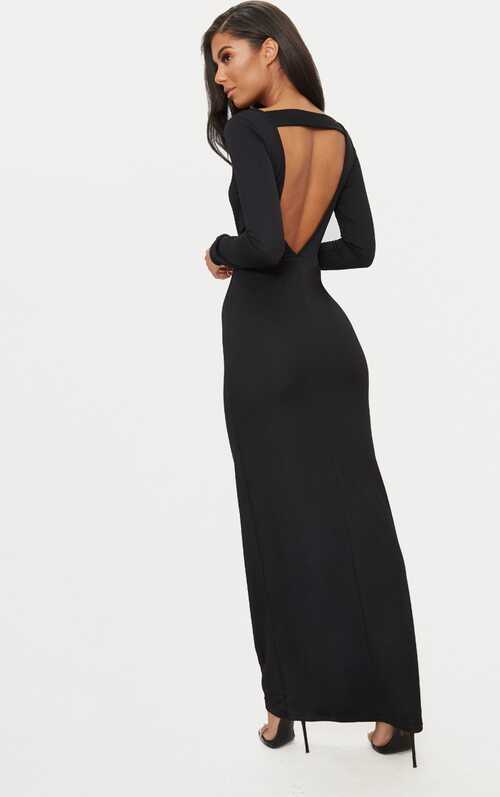 Black Backless Strap Detail Long Sleeve Maxi Dress ...