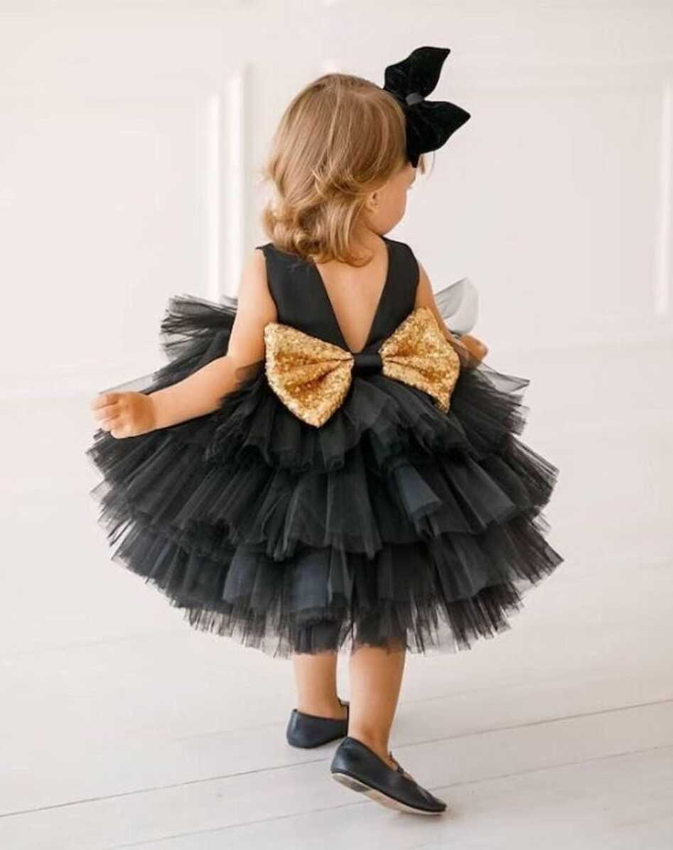 Black Birthday Party Baby Girl Dress, Short Puffy Toddler Dress ...