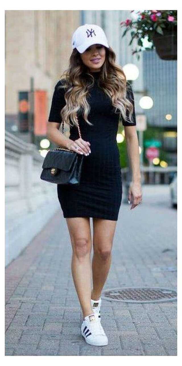 Black Bodycon Dress Casual Sneakers