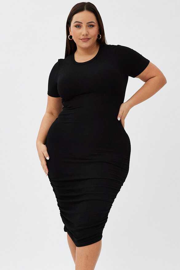 Black Bodycon Dress Short Sleeve Tie Front Or Back Midi - www ...