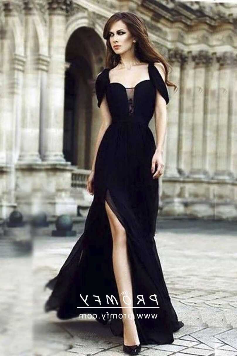 Black Chiffon Cold Shoulder Long Formal Dress