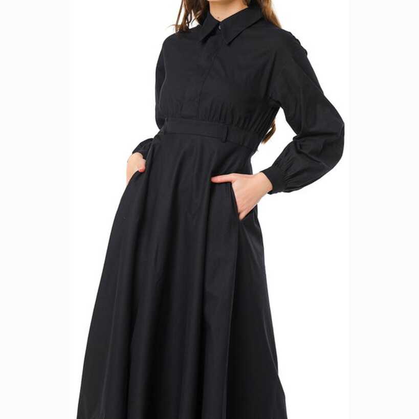 Black Collared Maxi Shirt Dress, Button Down Long Dress, Long ...