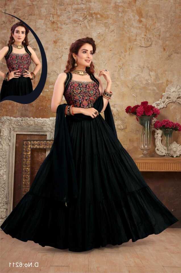 Black Color Party Wear Gown With Dupatta :: ANOKHI FASHION