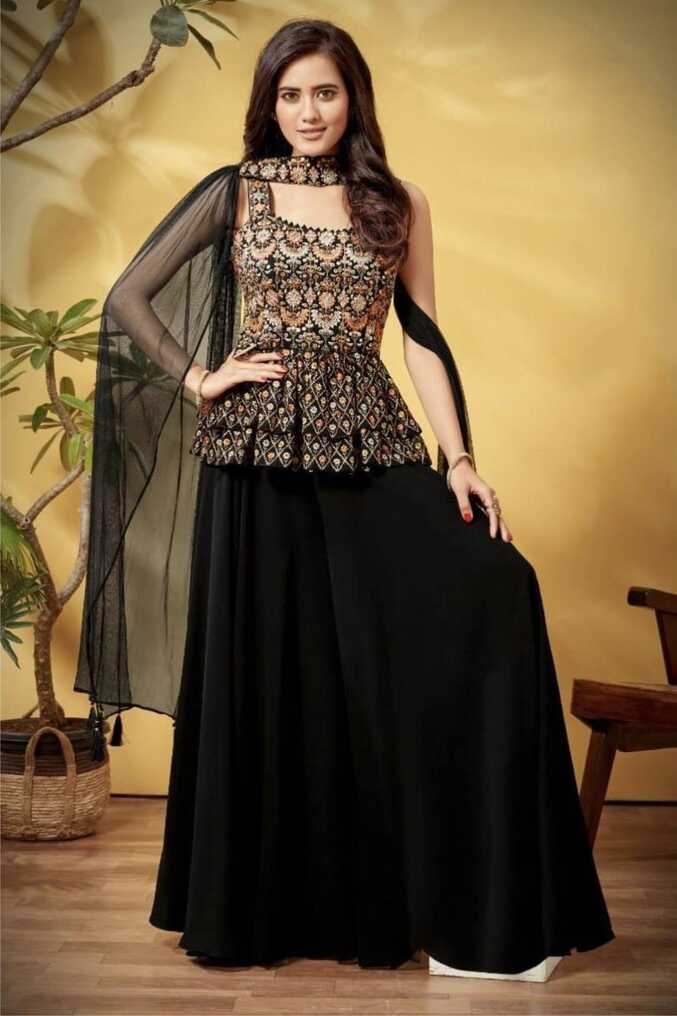 Black Color Party Wear indo Western Plazo Suit :: MY SHOPPY LADIES ...