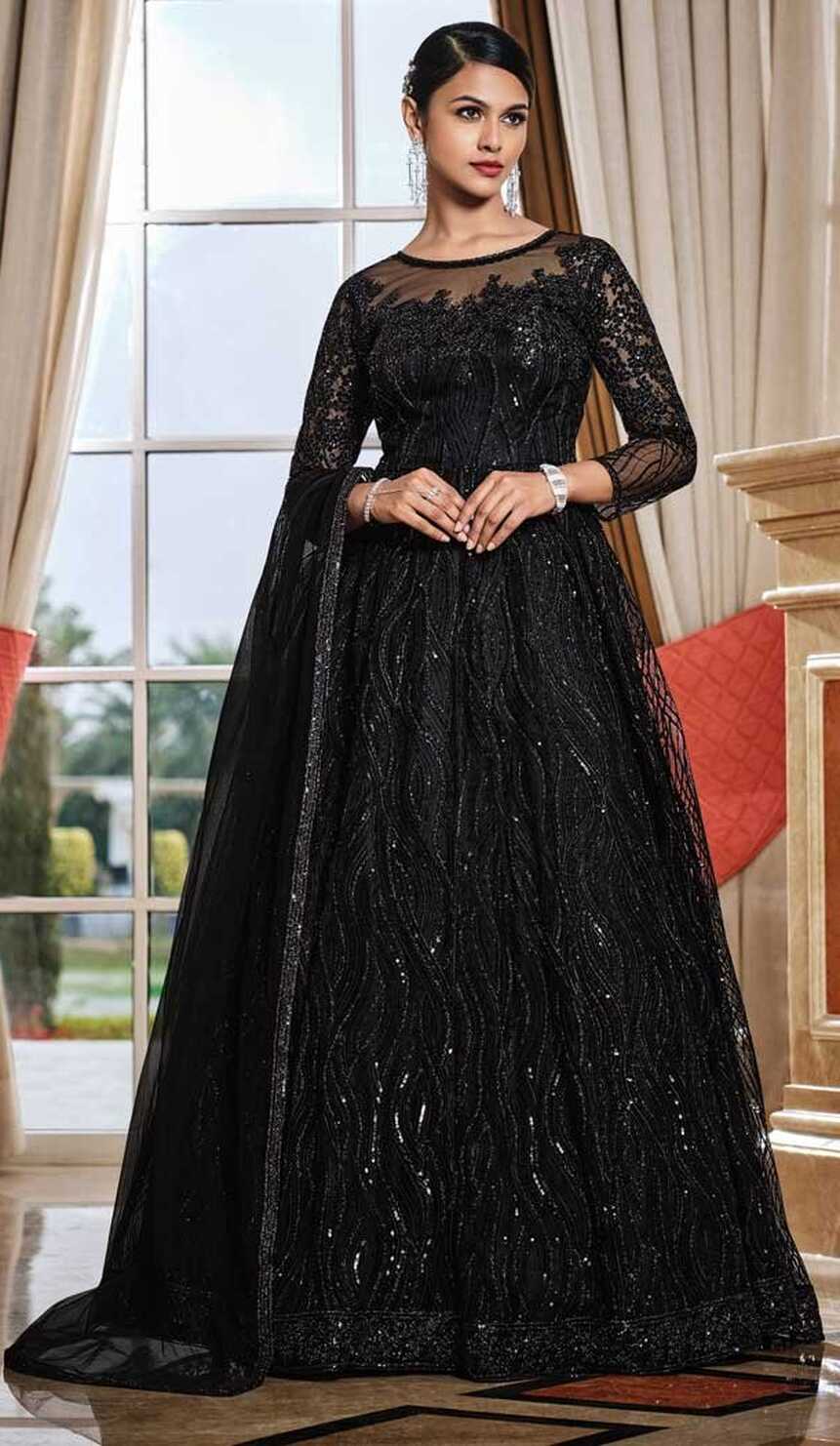 Black Color Soft Net Designer Evening Wear Plus Size Gown Suit ...