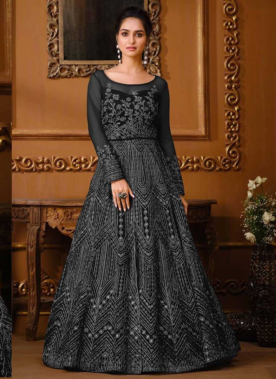 Black Colour New Fancy Wedding Wear Designer Heavy Butterfly Net ...