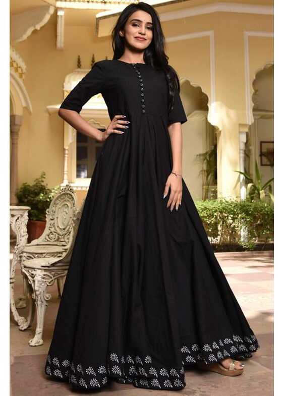 Black Cotton Dress With Border