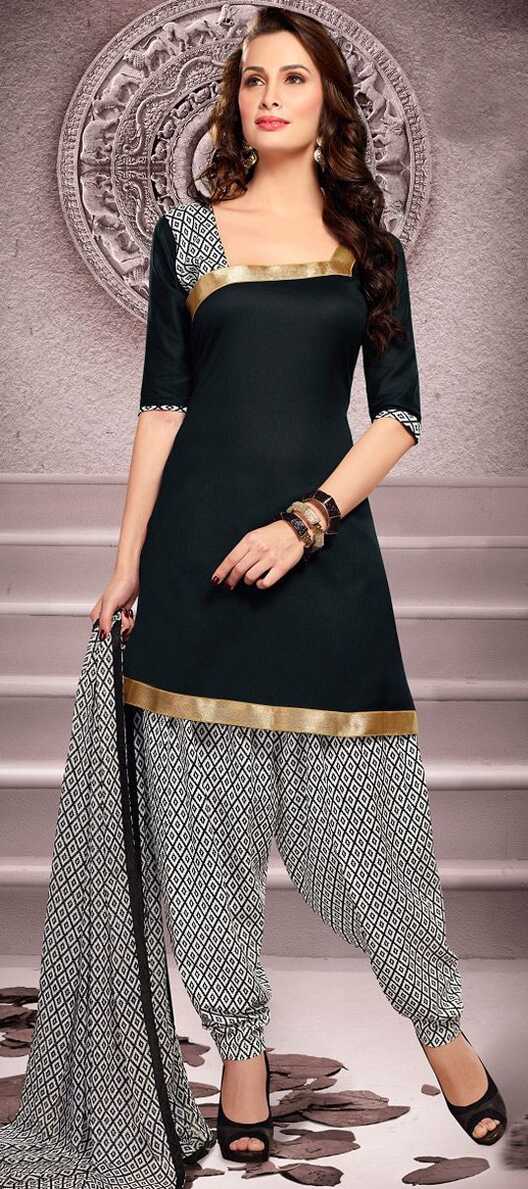 Black Cotton Patiala Salwar Kameez 43460