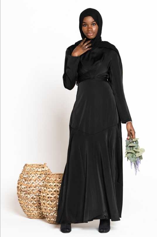 Black Criss Cross Satin Maxi Dress – Urban Modesty