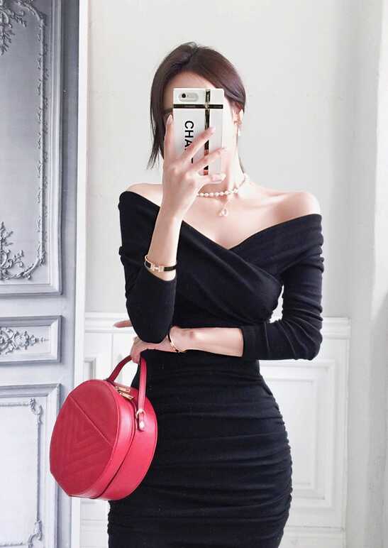 Black Cross Front Off-Shoulder Dress | Irene - Red Velvet ...