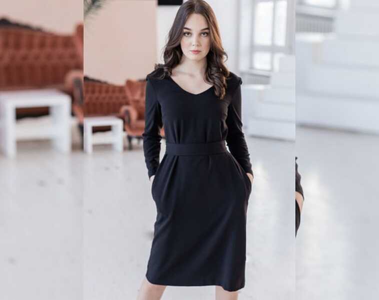 Black Elegant Dress, Long Sleeve Dress, Midi Formal Dress, Plus ...