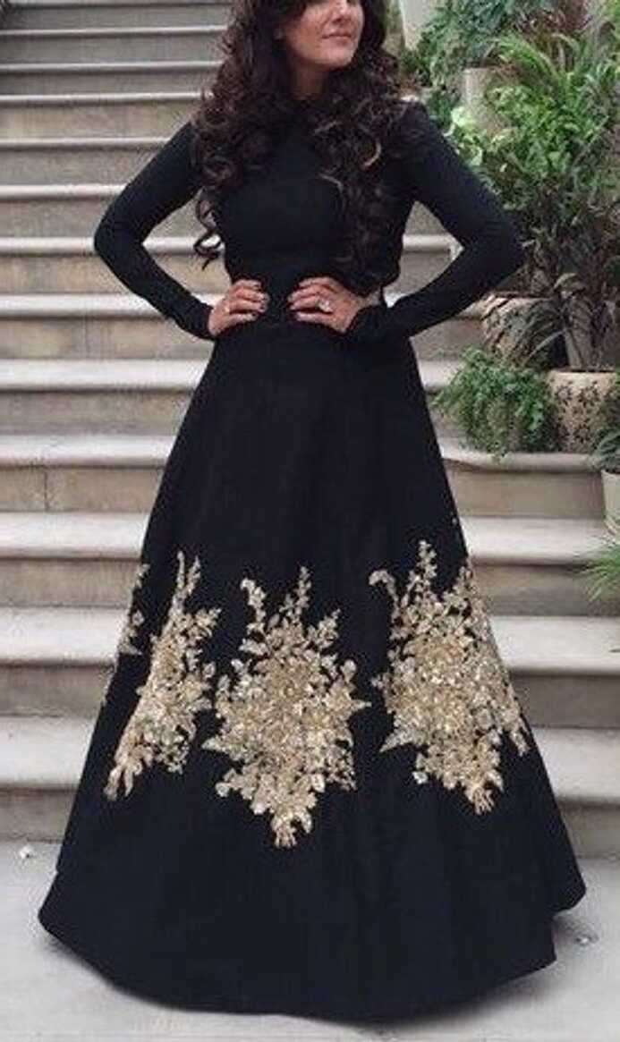 Black Embroidered Evening Gown Black Ball Gown Engagement | Etsy