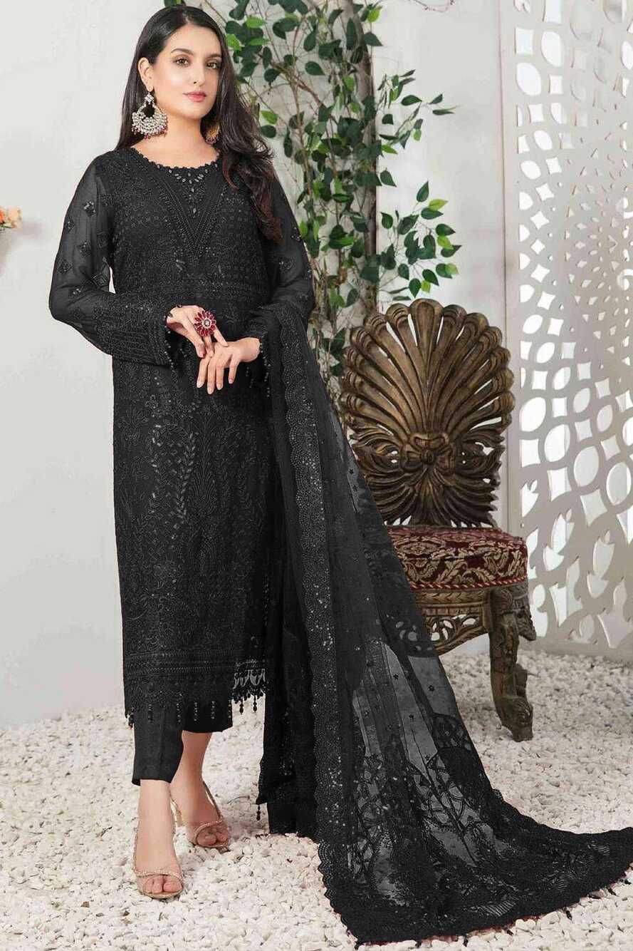 Black Embroidered Faux georgette Eid Salwar Kameez - SK152847