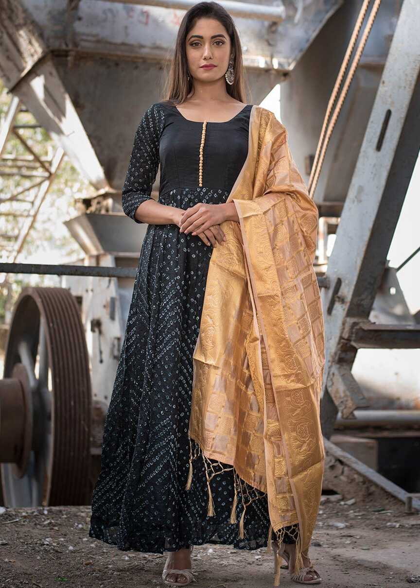 Black Flared Bandhej Salwar Kameez 2542SL02