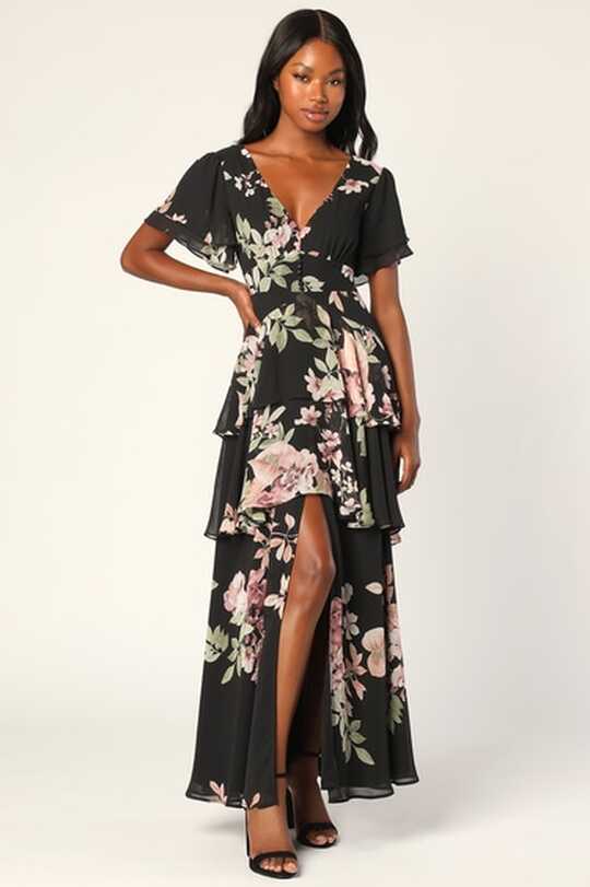 Black Floral Dress - Tiered Maxi Dress - Floral Print Dress - Lulus