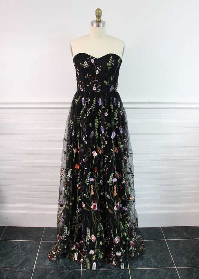 Black Floral Gown, Floral Maxi Dress, Black Wedding Dress, Prom ...