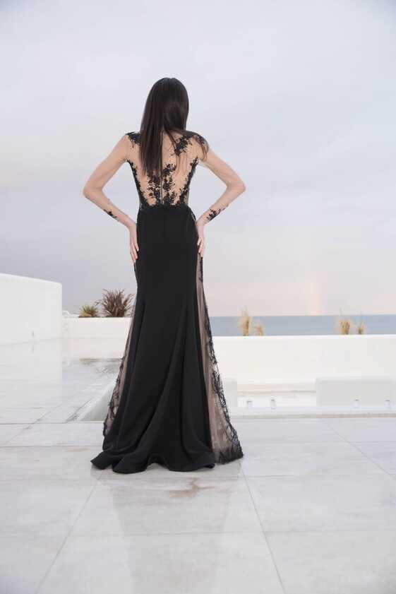 Black Formal Dress With Long Sleeve, Sexy Prom Gown With Lace ...