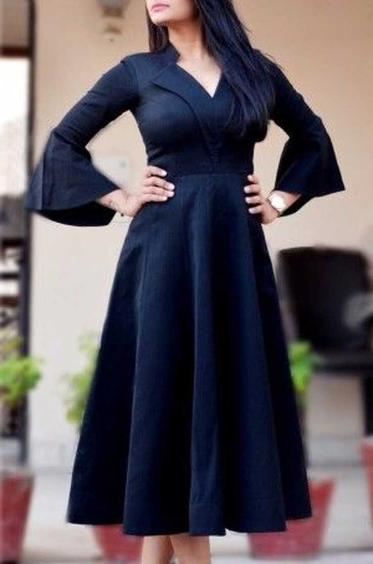 Black Formal Padded Bell Sleeves Dress