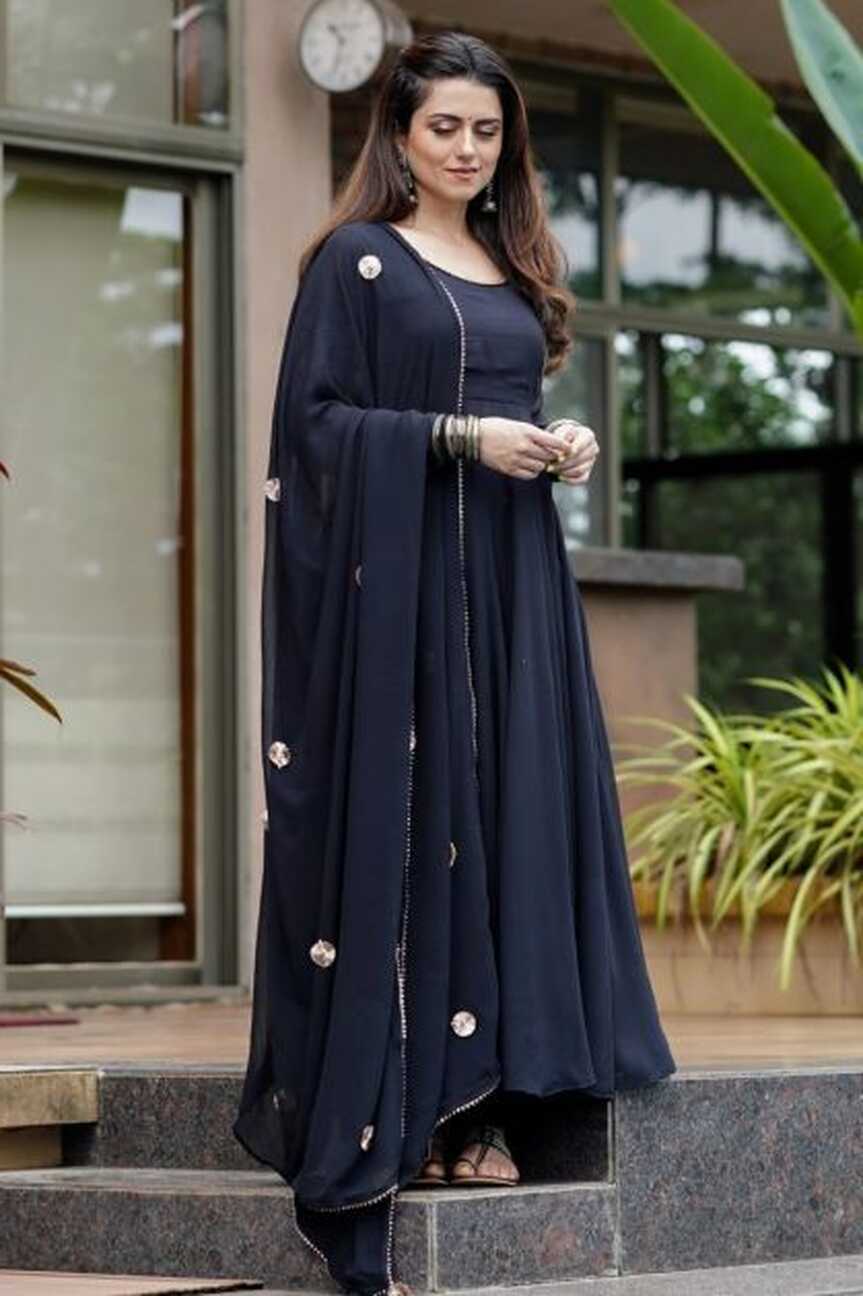 Black Georgette Plain Salwar Suit With Dupatta