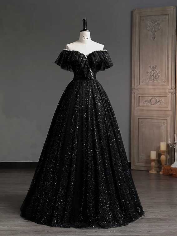 Black Glitter Beading Theme Costume Rococo Bowknot Court Ball Gown ...