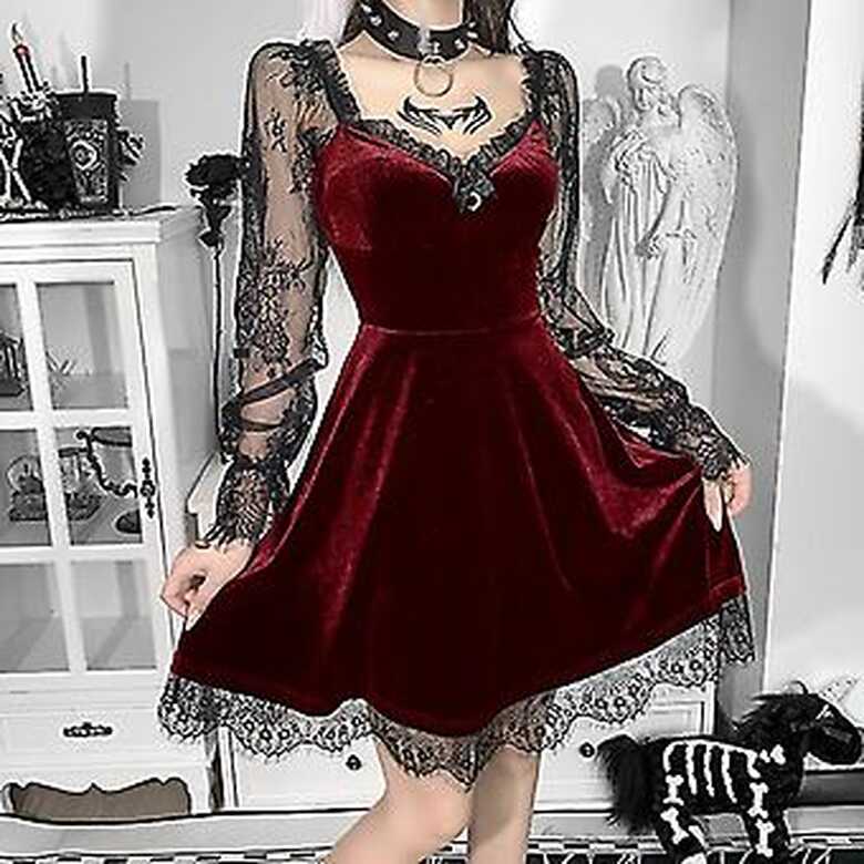 Black Gothic Dress Evening Dress For Women Elegant Lace Cross ...