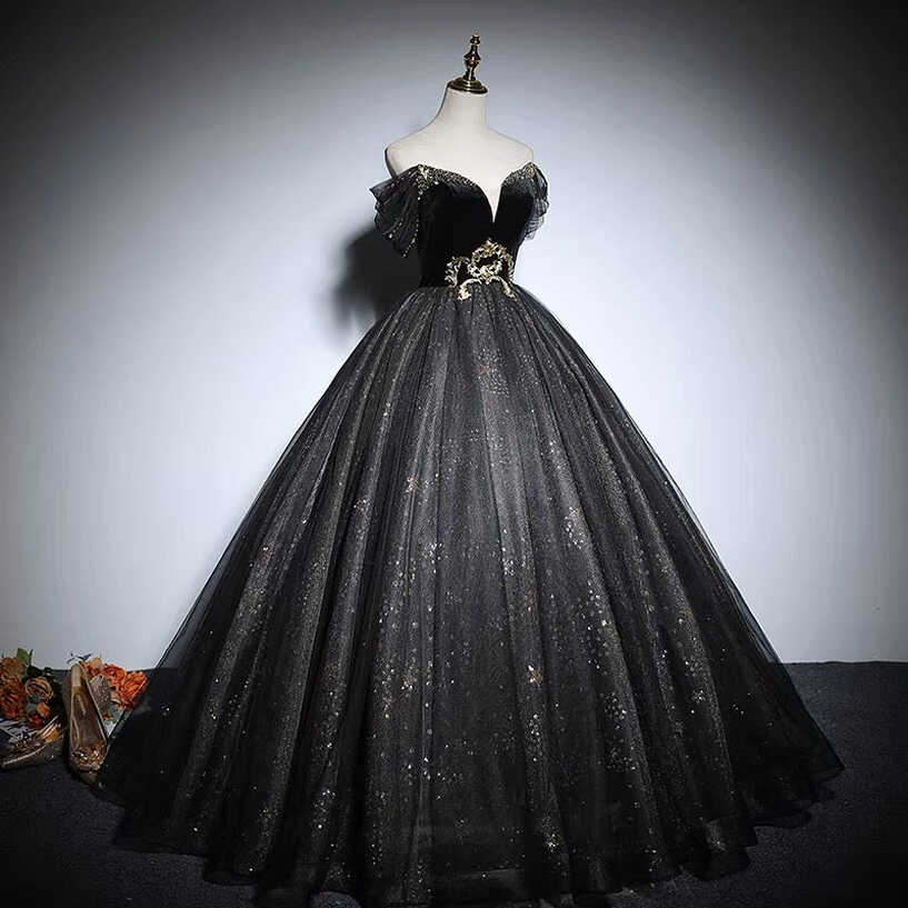 Black Gothic Wedding Dress - V-line Fairy Gothic Ball Gown Plus ...