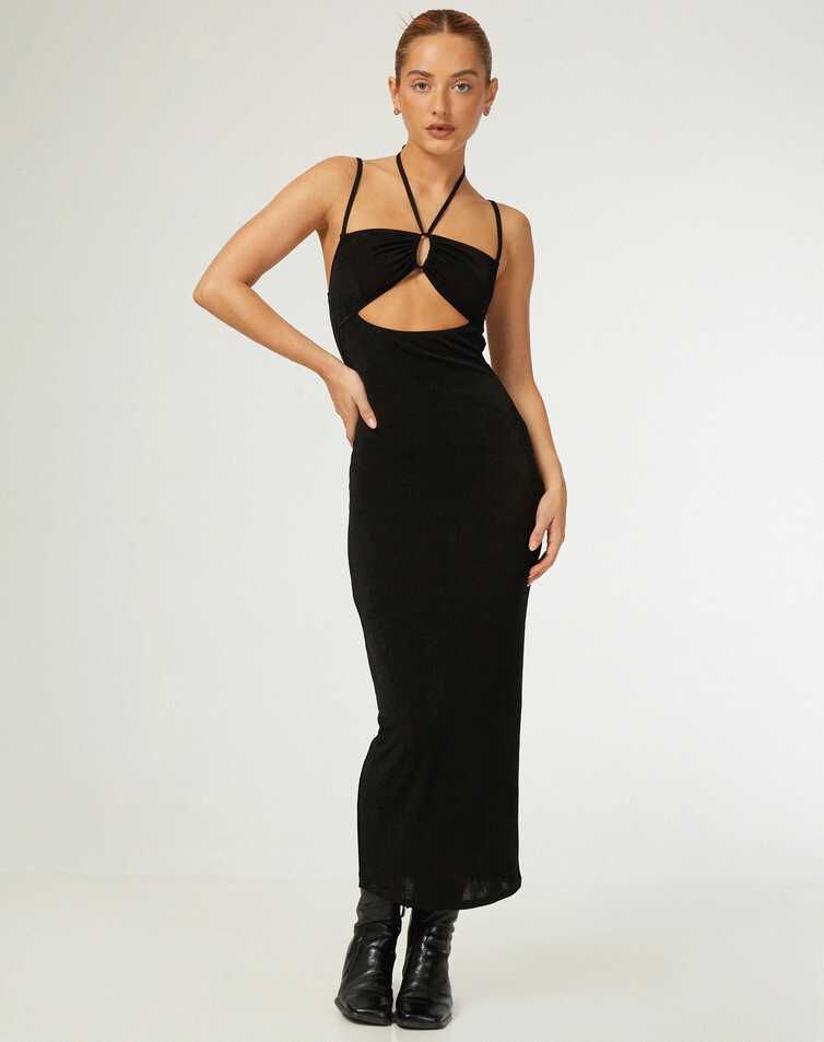 Black Halterneck Cut Out Midi Dress | Nayara – motelrocks-com-eur