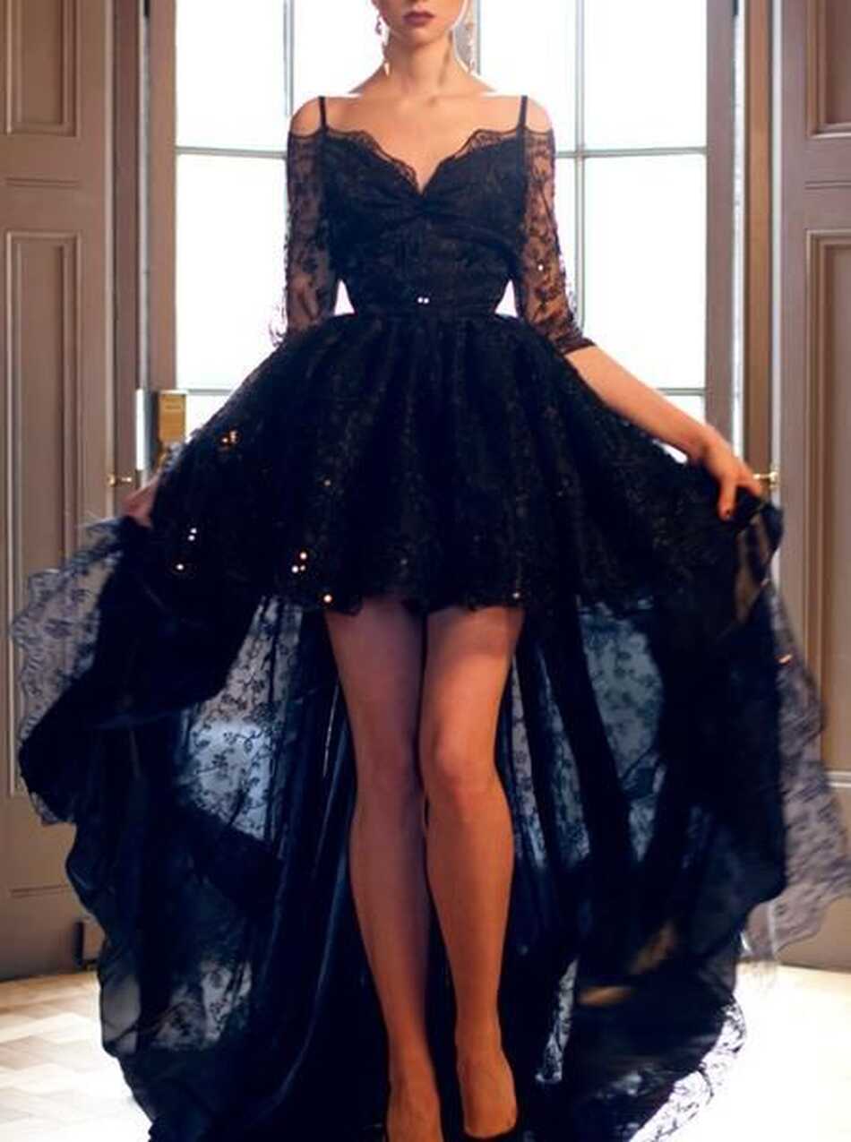 Black Homecoming Dresses,High Low Homecoming Dress,Lace Homecoming ...