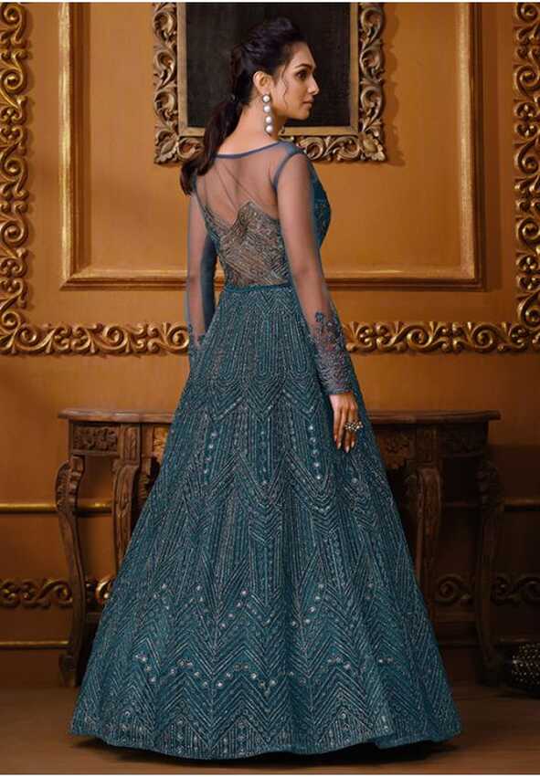 Black Indian Pakistani Bridal Gown Anarkali Suit In Net SFVPL18804 ...