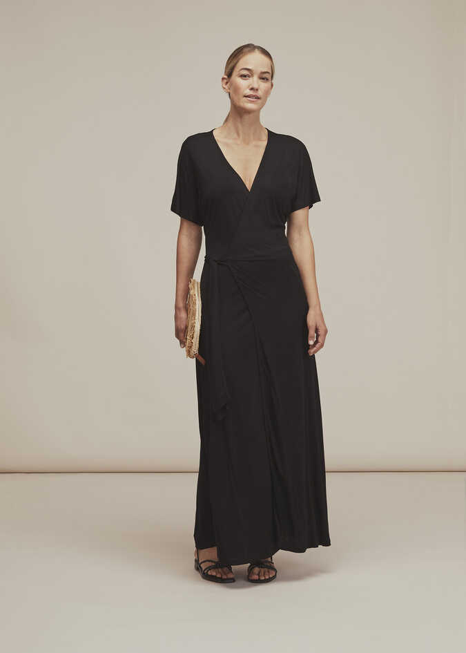 Black Jersey Wrap Midi Dress | WHISTLES | Whistles UK |