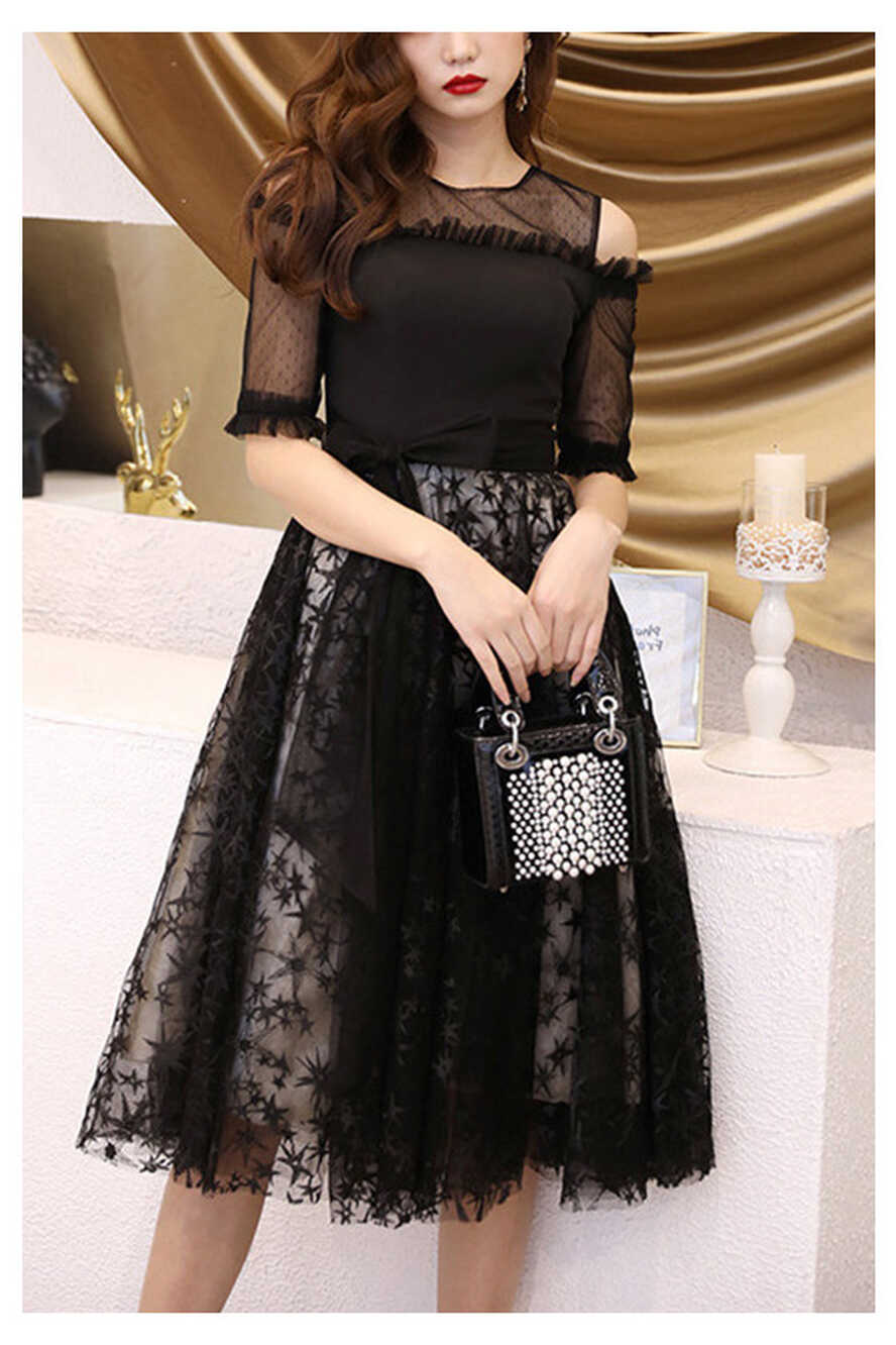 Black Lace Elegant Homecoming Dress Knee Length Party Dress ...